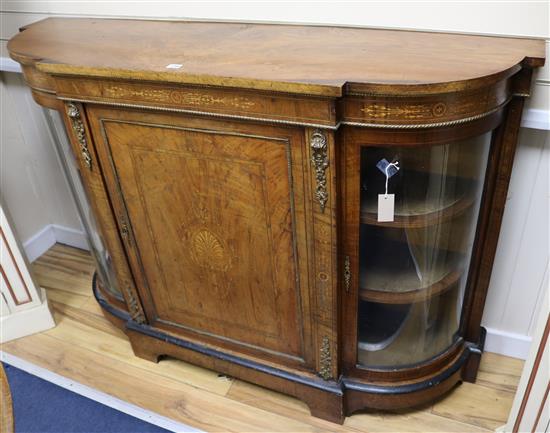 A Victorian marquetry inlaid walnut credenza, W.150cm